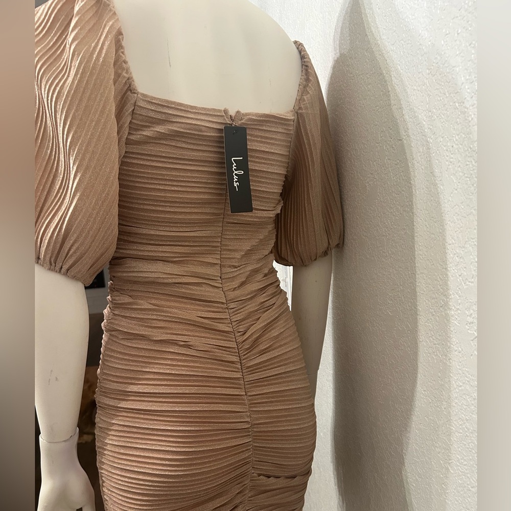 Lulus Elegant Blush RoseGold Ruched Dress - Picture 2 of 5
